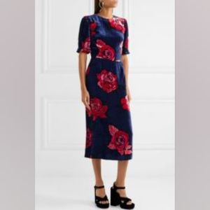 Freya Floral-Print Velvet Midi Dress In Navy